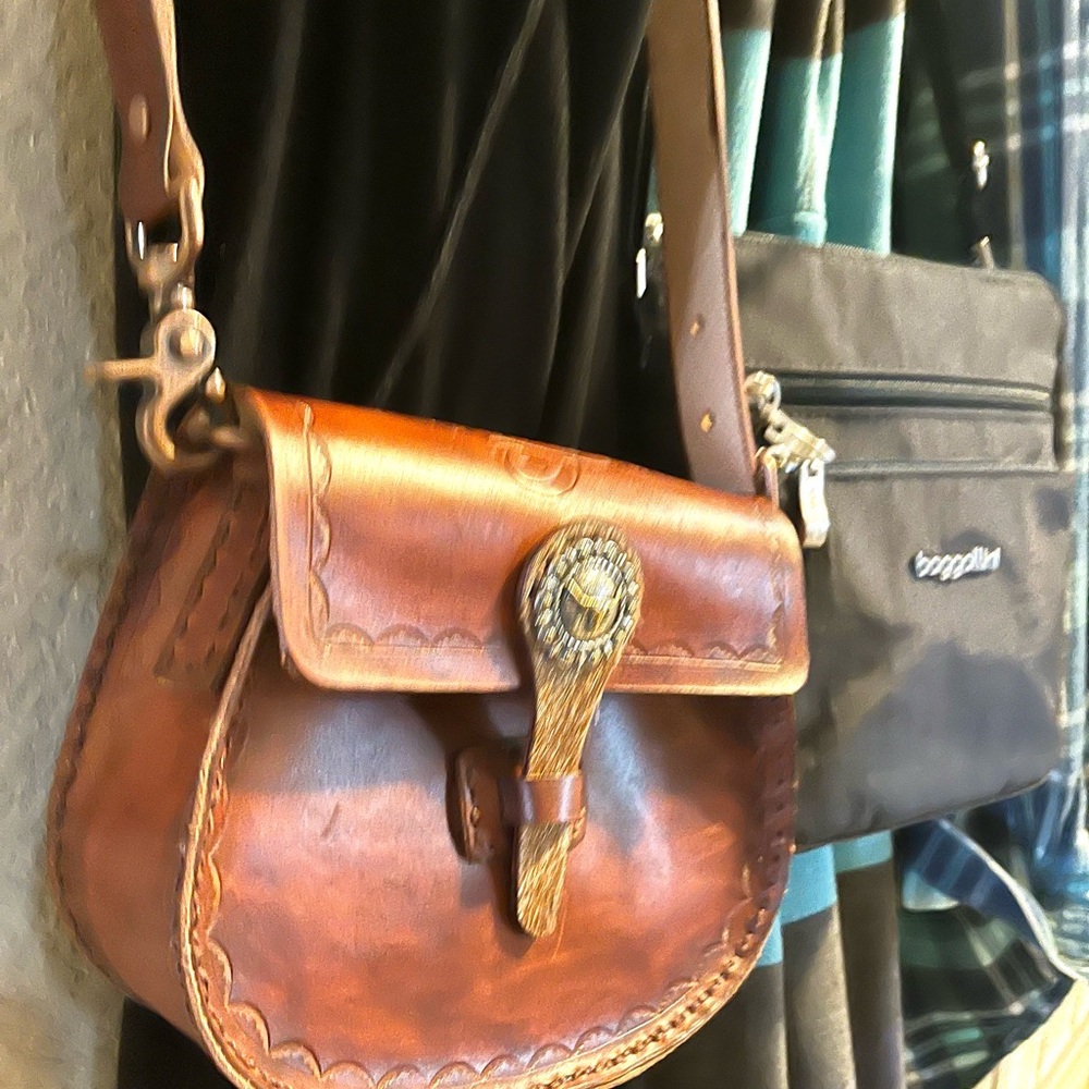Handmade Tooled Leather Western Crossbody Saddle Bag